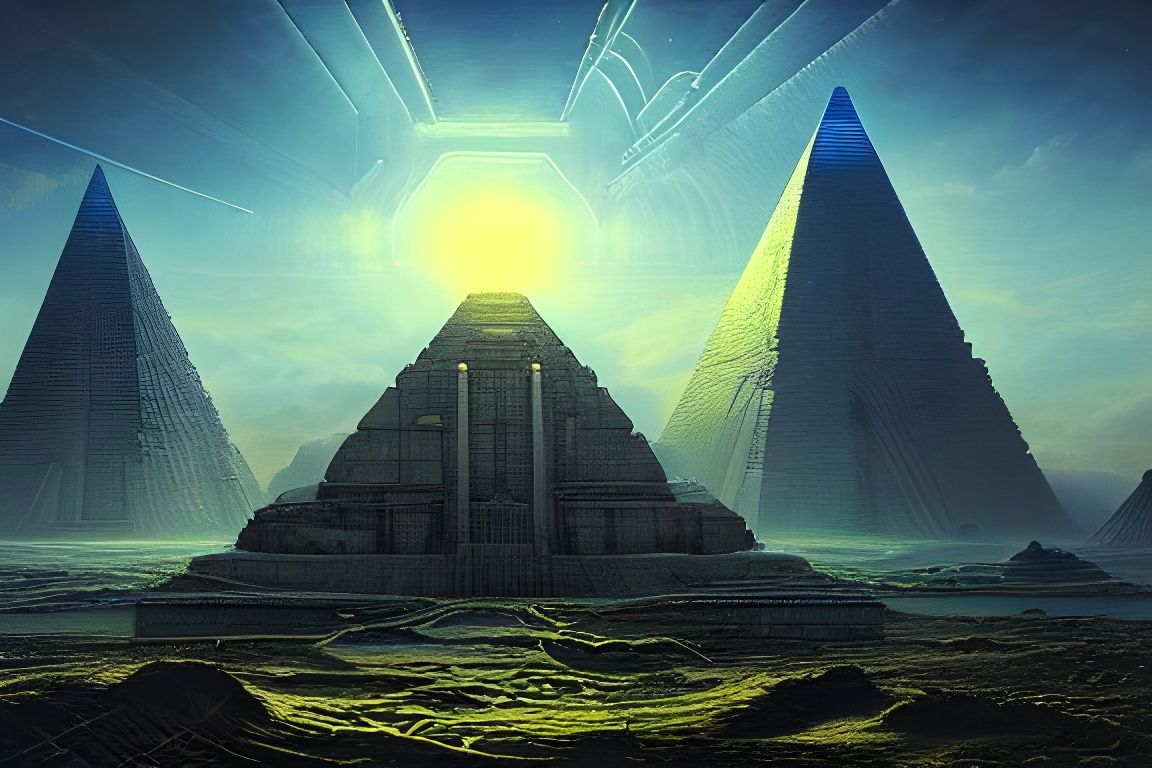 Sci-Fi Pyramid Landscape in Hyperrealistic Style