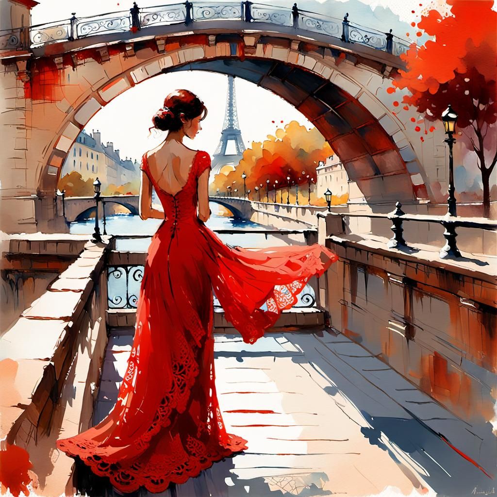 Lady in red in Paris.