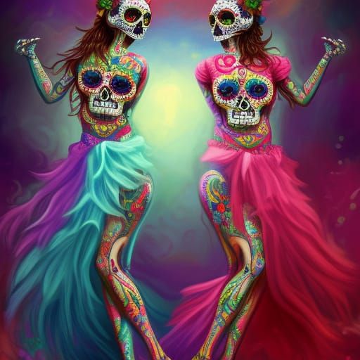 Sugar skull couple dancing
