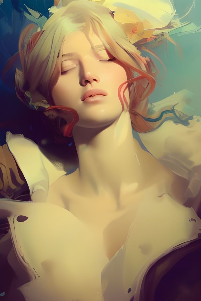 Detailed Portrait of Sleeping Woman in Art Nouveau Style