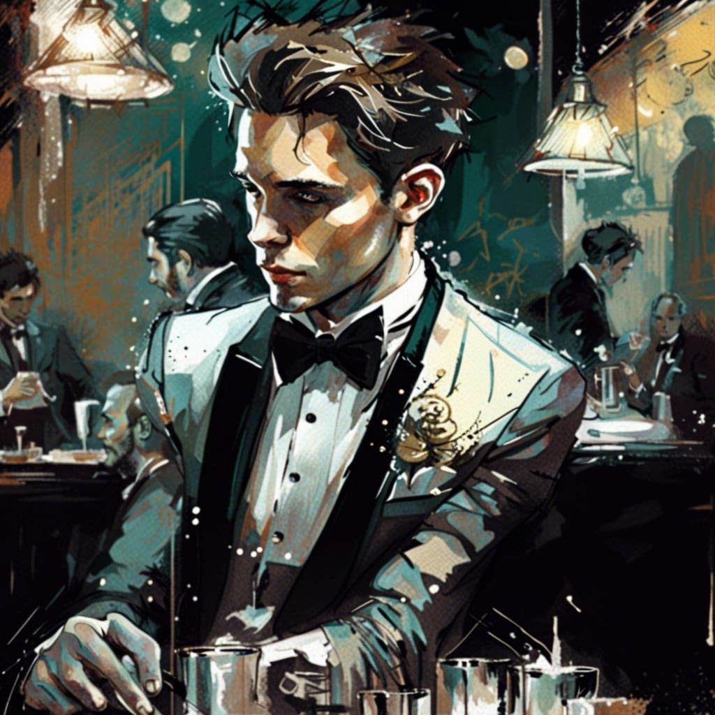 Handsome Man at Jazzy Cafe, Trading Card Art
