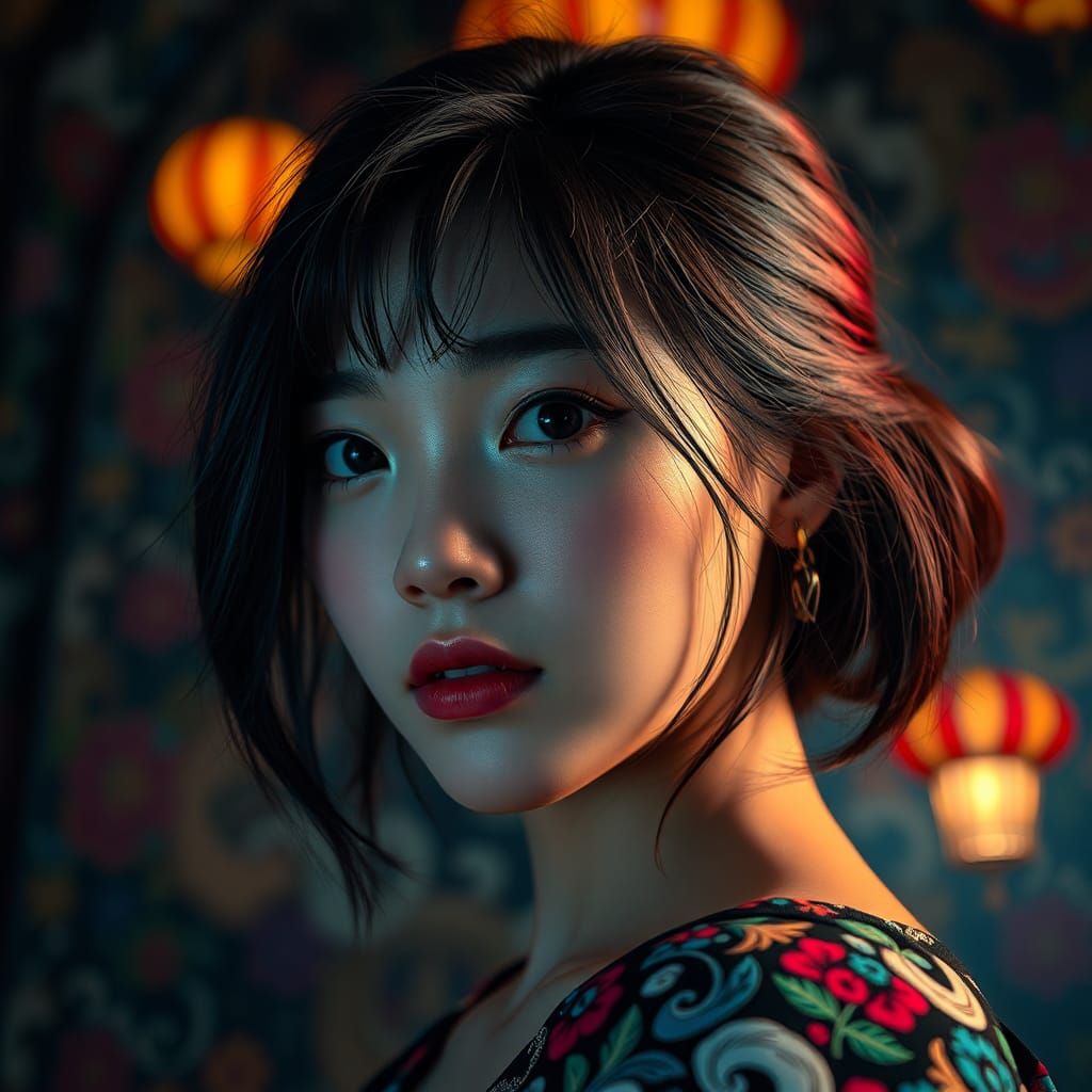 Beautiful Japanese Girl Portrait in Hyperreal Style