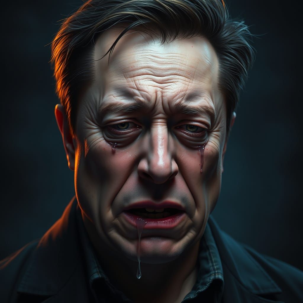 Distraught Elon Musk in a Dark, Ominous Landscape