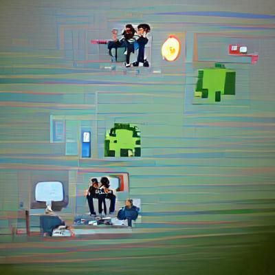 Pixel Art: Friends Playing Video Game Together