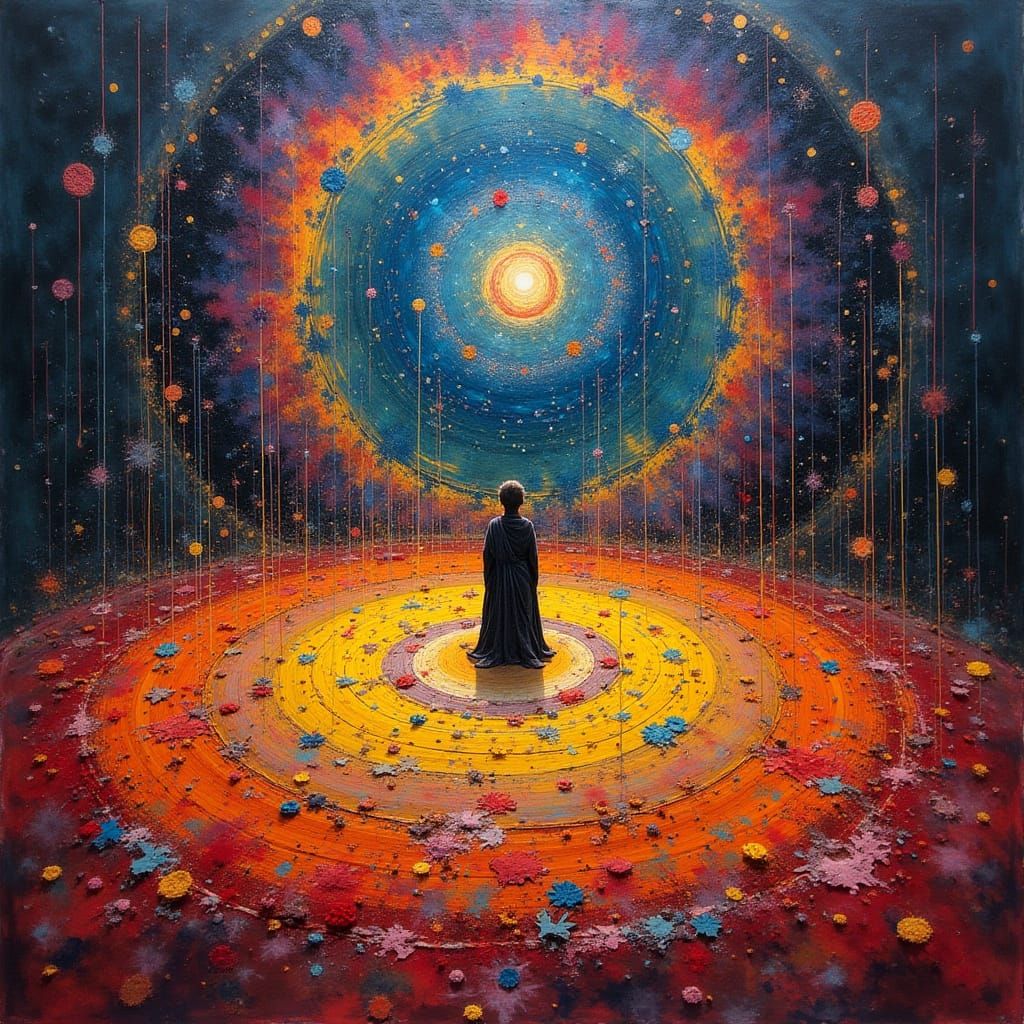 Kaleidoscopic Mandala with Figure in Abstract Painting Style