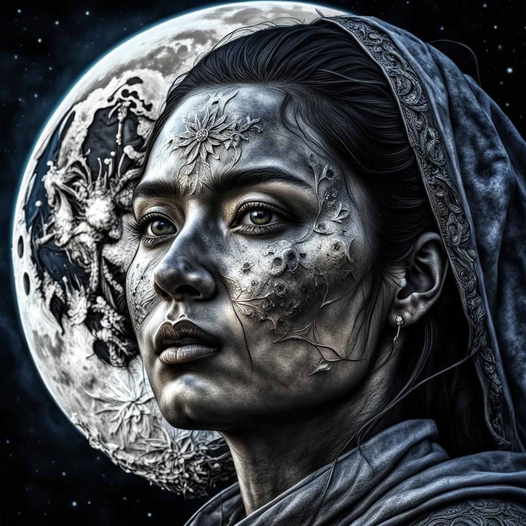 Hyperrealistic Portrait of a Moon-Faced Girl
