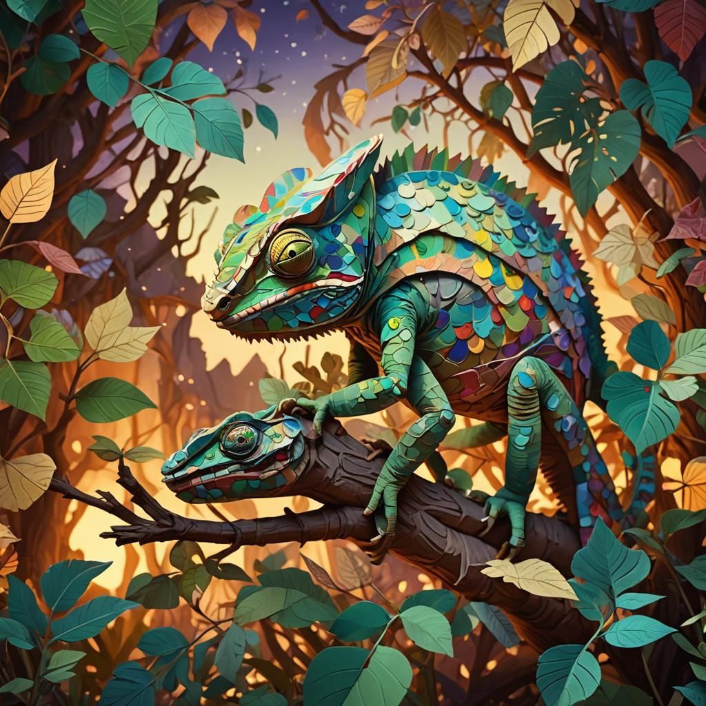 Paper Chameleon in Fantasy Matte Painting