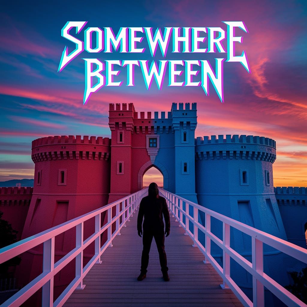 Epic Sunset Fortresses with Distressed Silhouette Figure