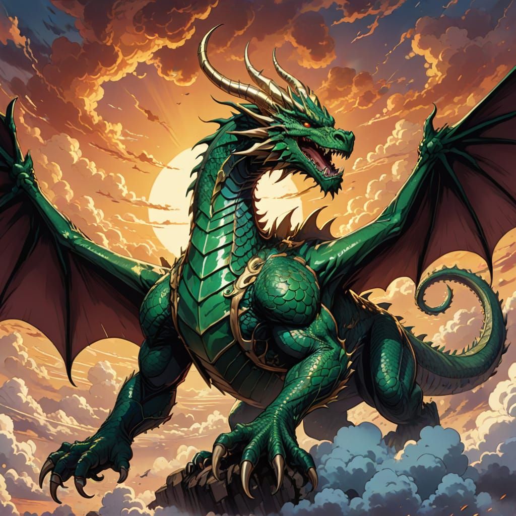 Elegant Western Serpentine Dragon in Golden Sunset