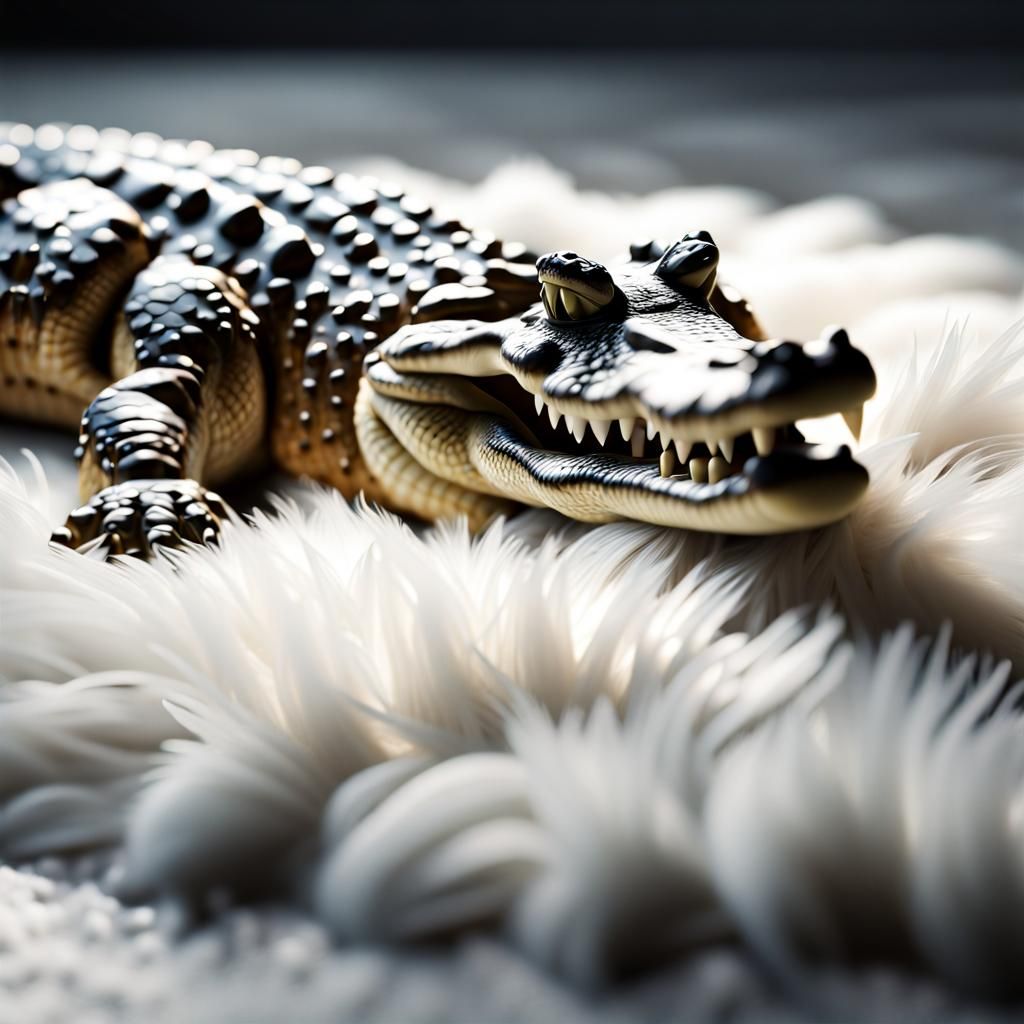 Photorealistic Crocodile on Fur Rug in 3D