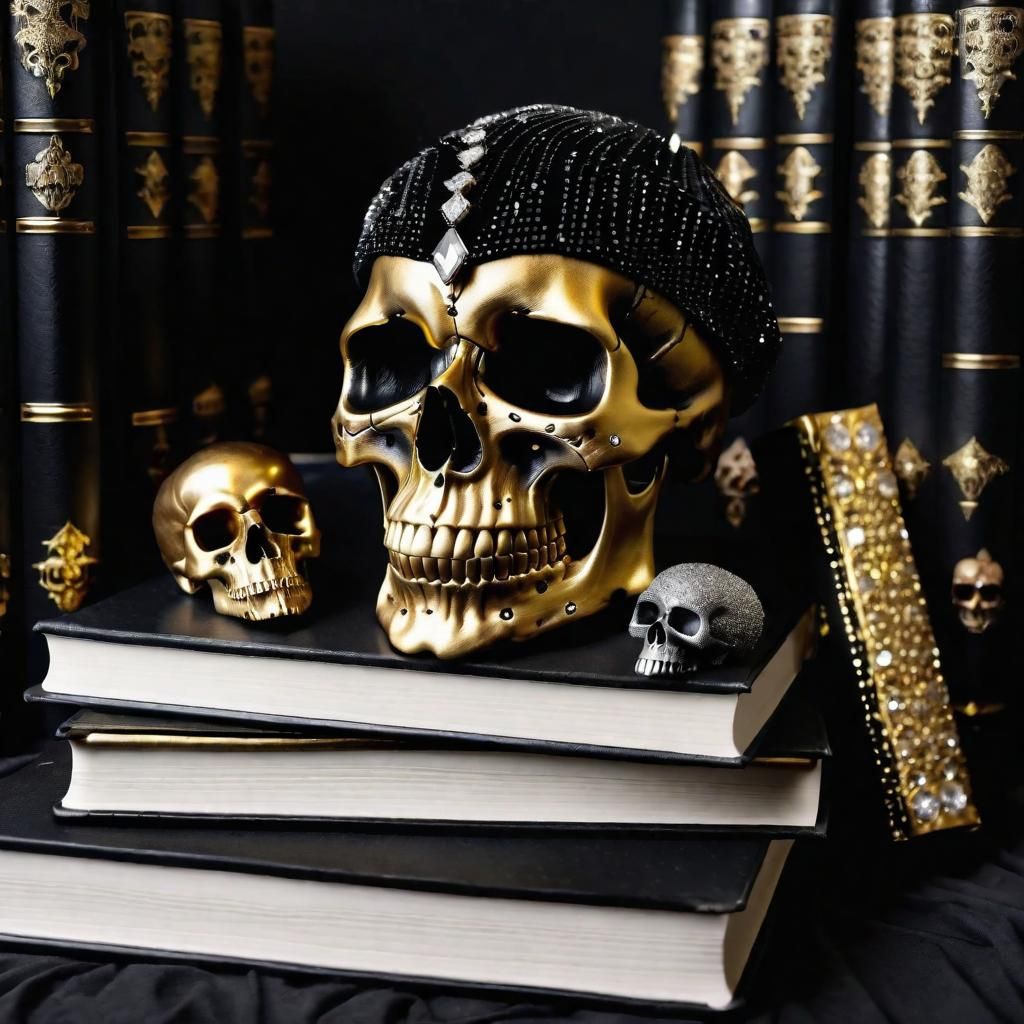 Gothic Black and Gold Skull with Diamonds