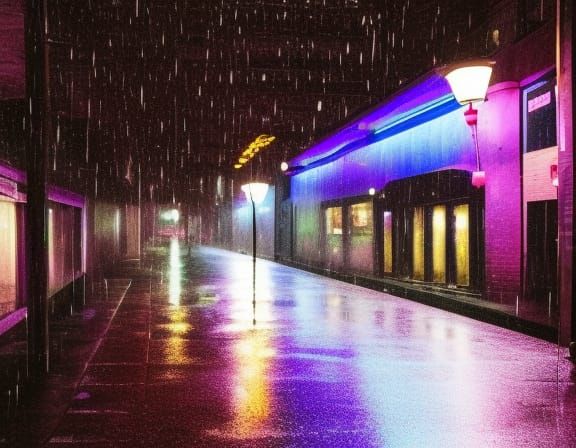 Ethereal Neon Lights on a Rainy Night