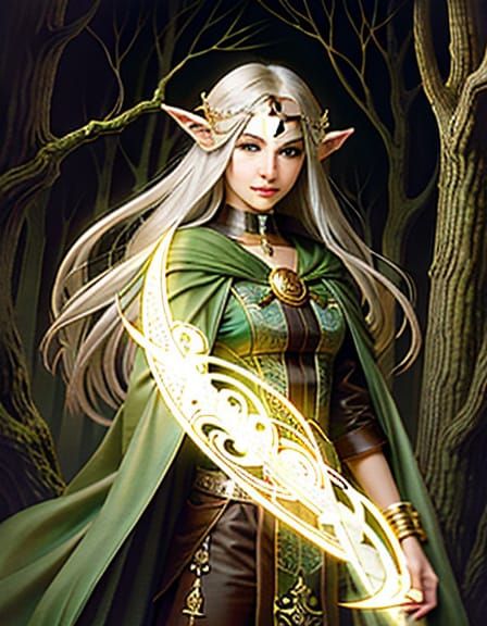 Mystical Elf Rides Ferret-Like Steed Amidst Dark, Gnarled Tr...