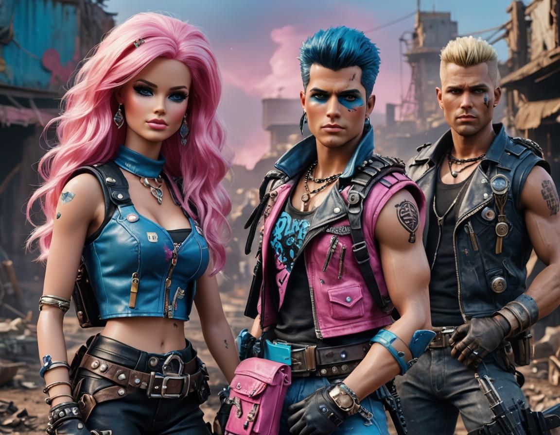 Barbie and Ken: Post-Apocalyptic Raiders in Punk Style