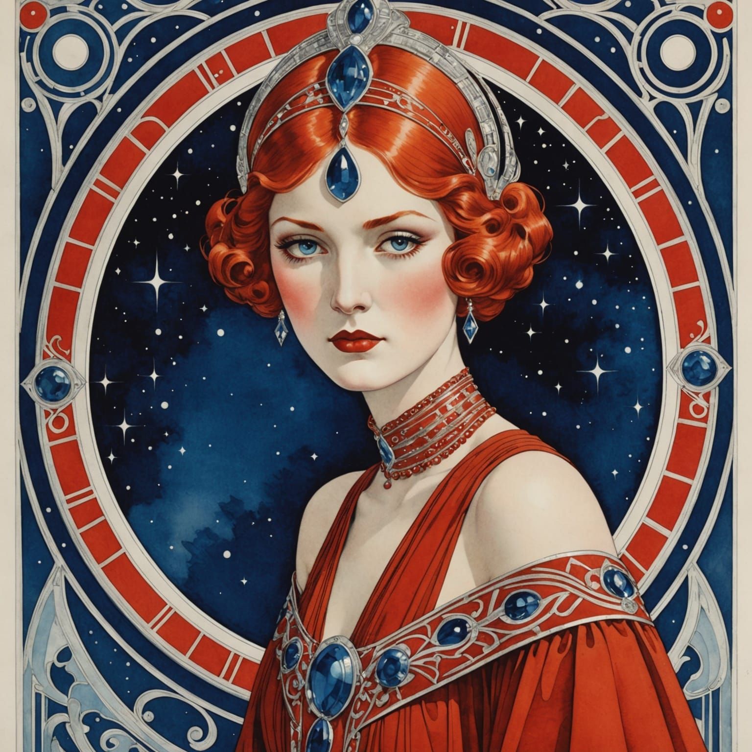Art Deco Gemini Woman with Force Lightning