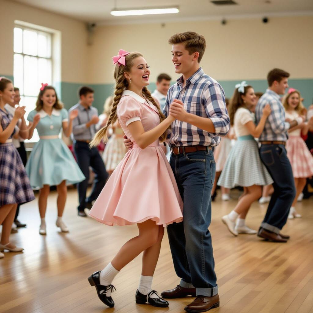 1940s Sock Hop: Couple Dancing in School Gym
