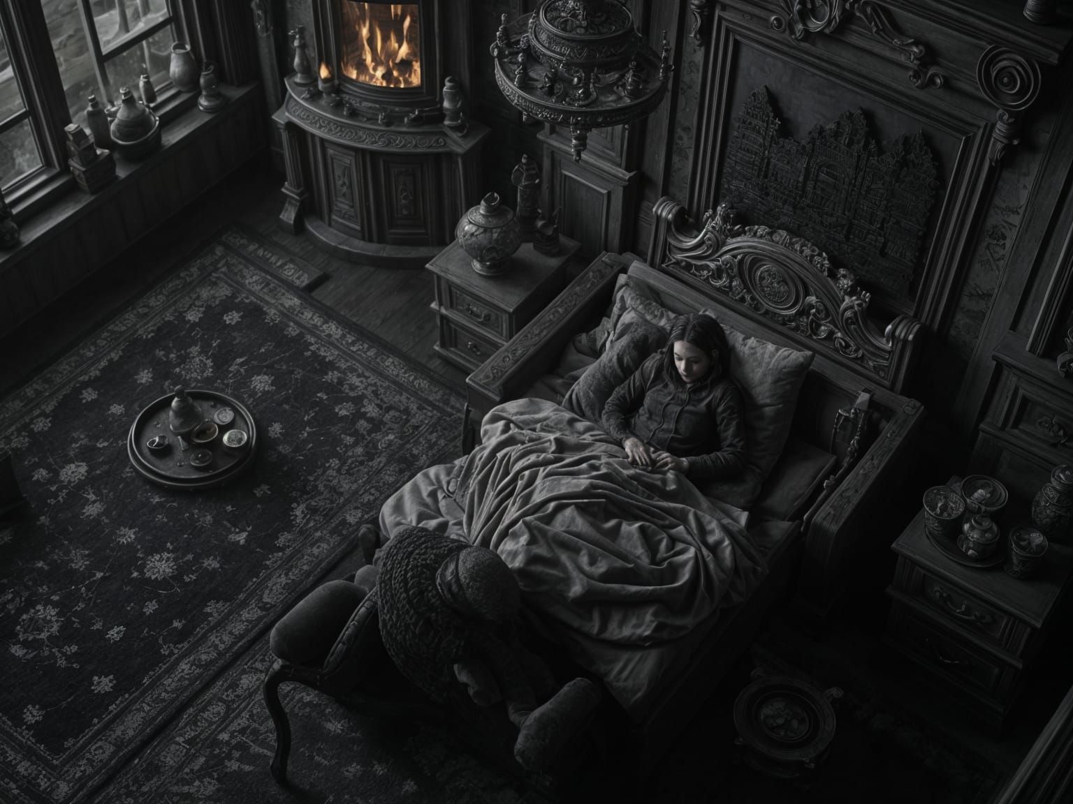 Cozy Room with Fireplace in Detailed Matte Painting