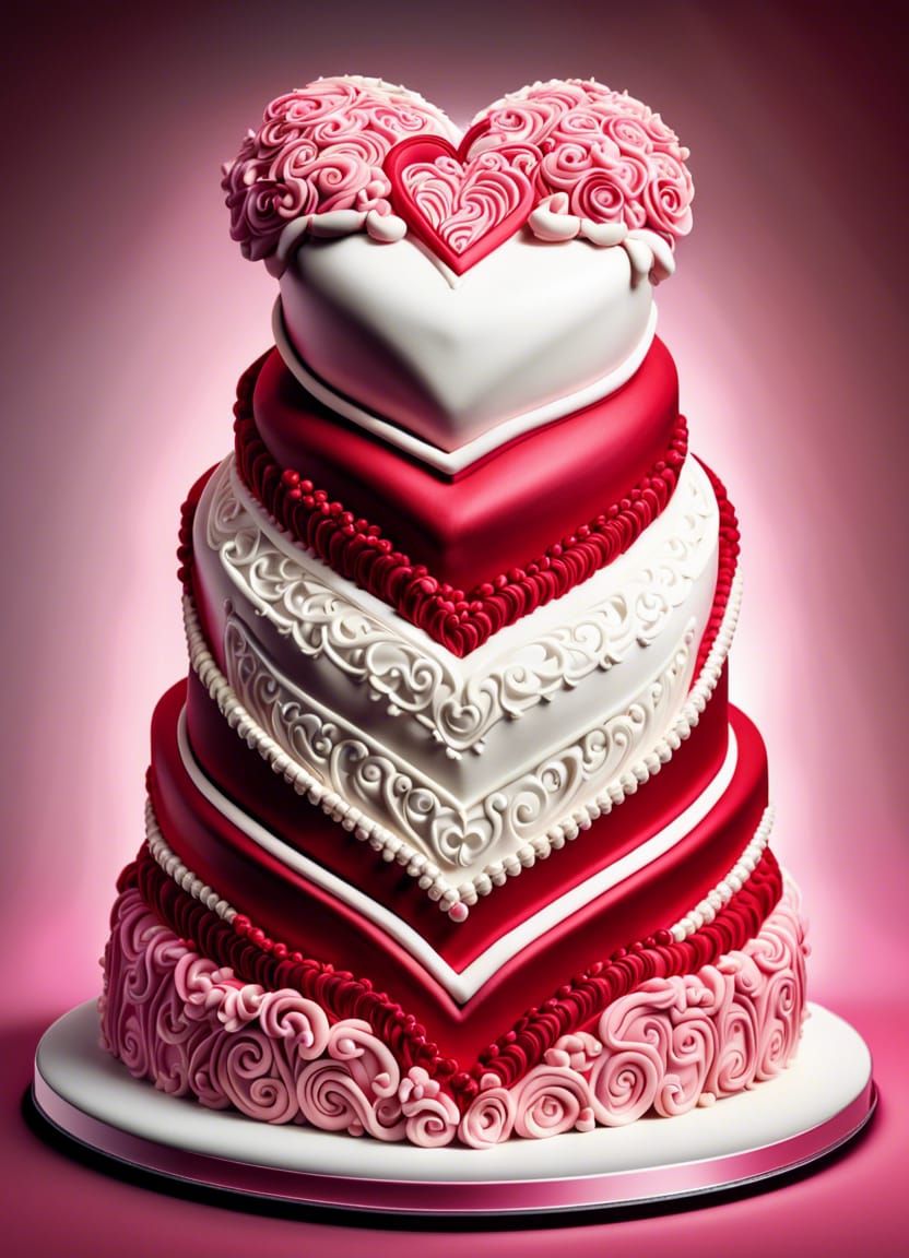 Heart-Shaped Wedding Cake with Intricate Details