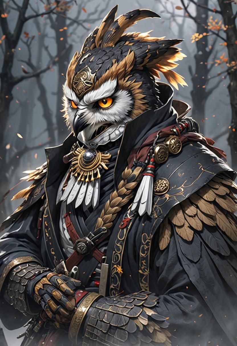 Owl Ninja Anti-Hero in Dark Fantasy Style