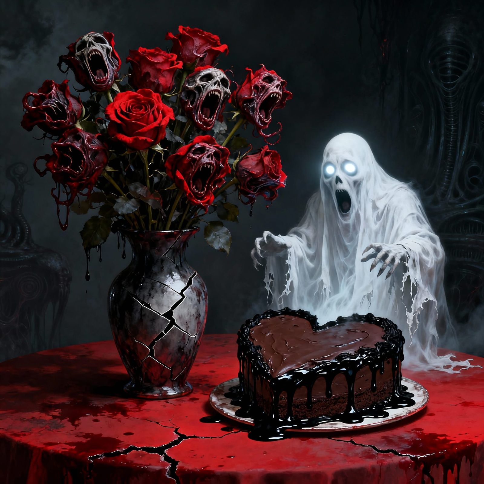 Haunted Valentine's Bouquet and Ghost Cake