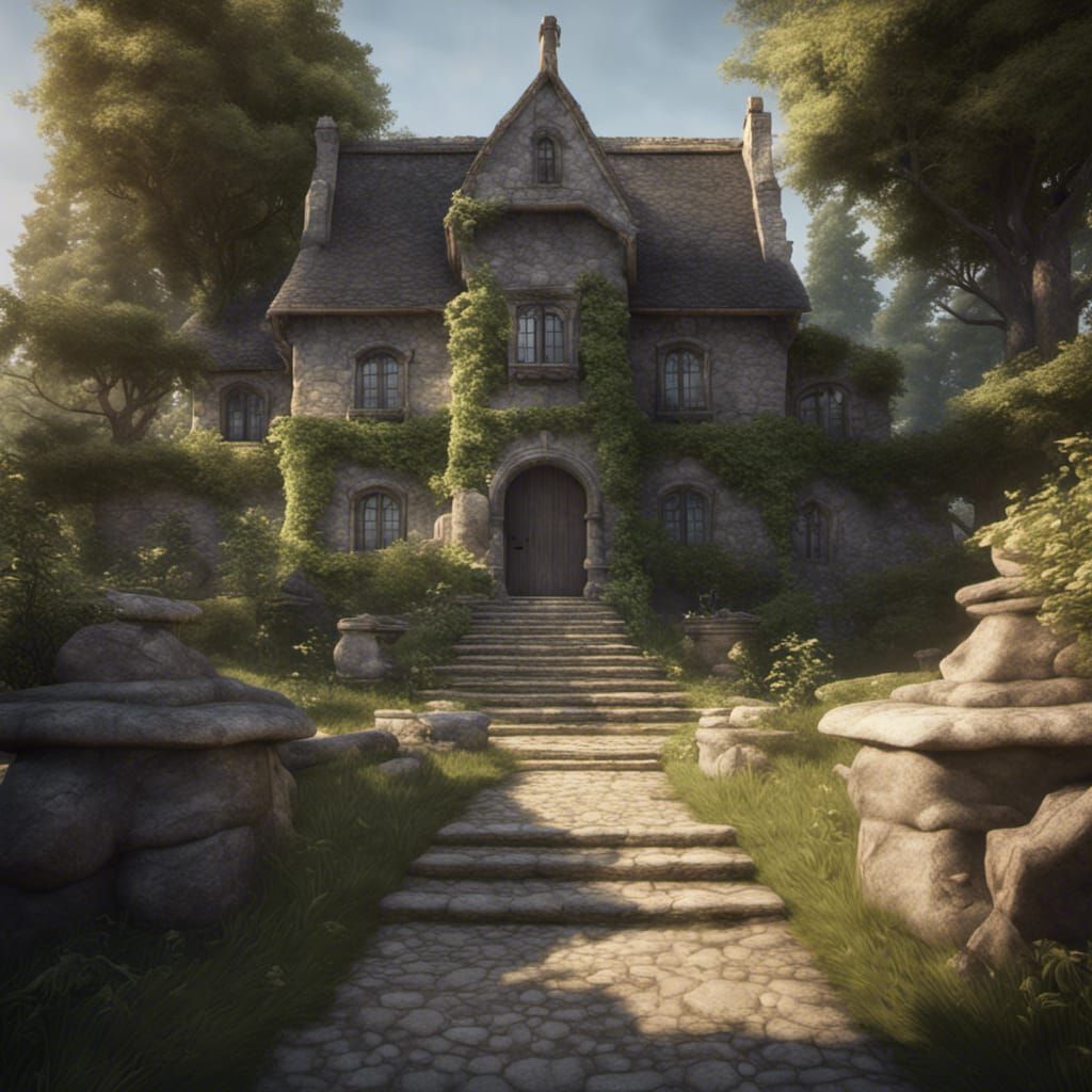 Medieval House in Forest, 3D Rendered
