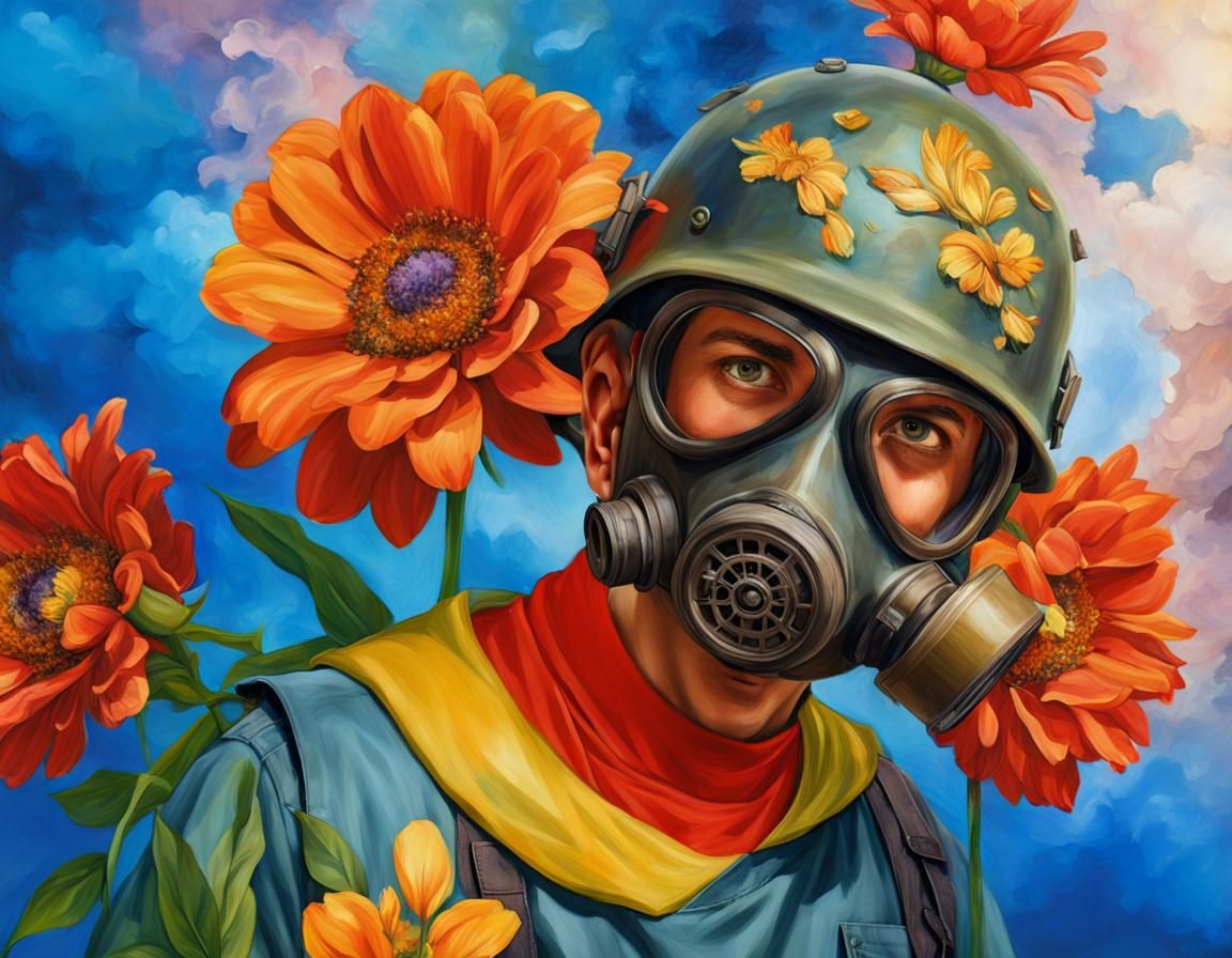 Surreal Victorian Portrait with Flowers in Expressionist Sty...