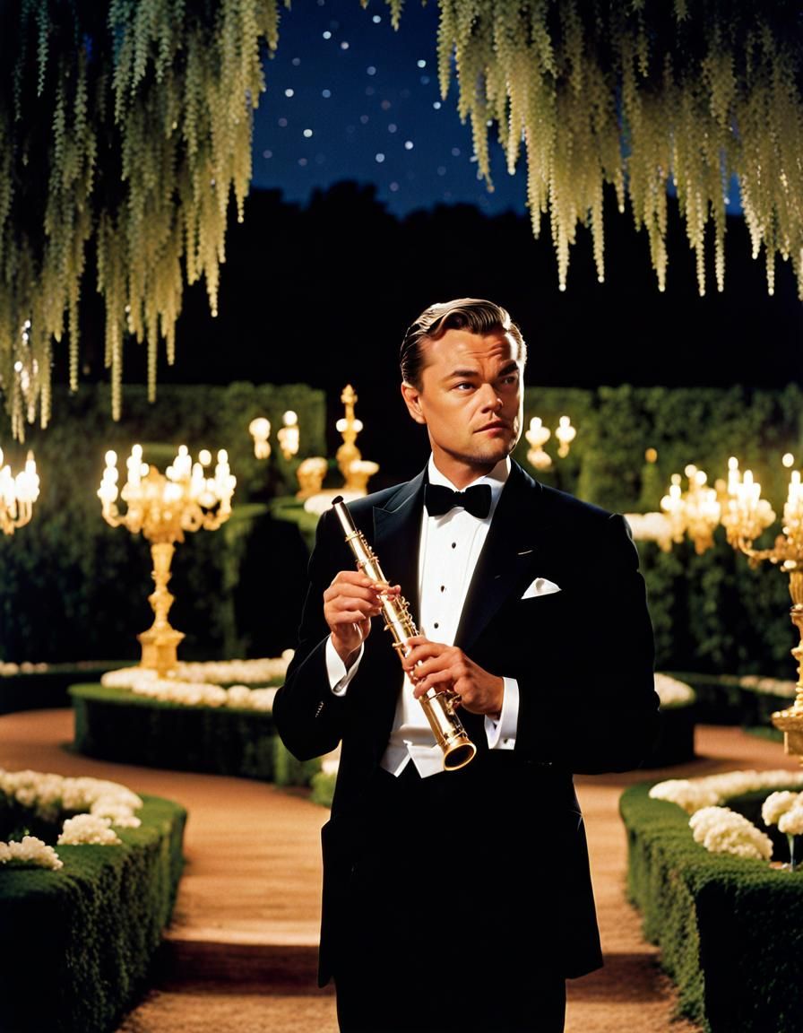 Young Man in Tuxedo with Champagne, Starry Night