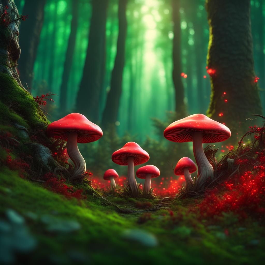 Glowing Mushrooms in Vibrant Forest: Fantasy Concept Art