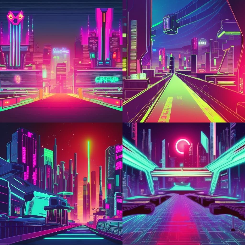 Cyberpunk Cityscape in Synthwave Neon Style