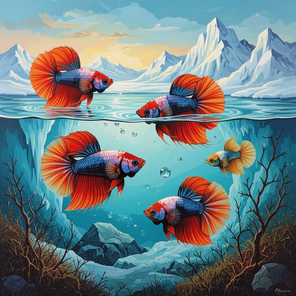 Betta Fish in Tundra, Salvador Dali Style
