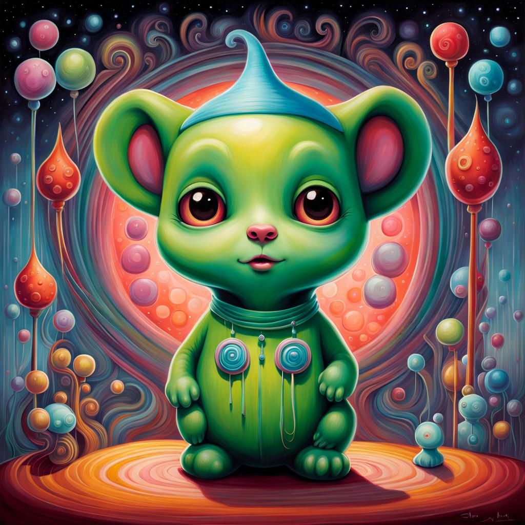 Adorable Alien Portrait in Whimsical Ink Illustration Style