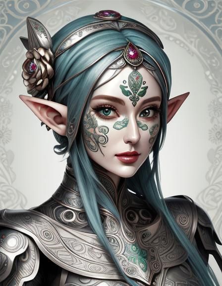 Elven Robot Girl Portrait in Comic Art Style