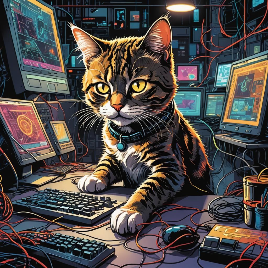 Anonymous Hacker Cat in Comic Book Style