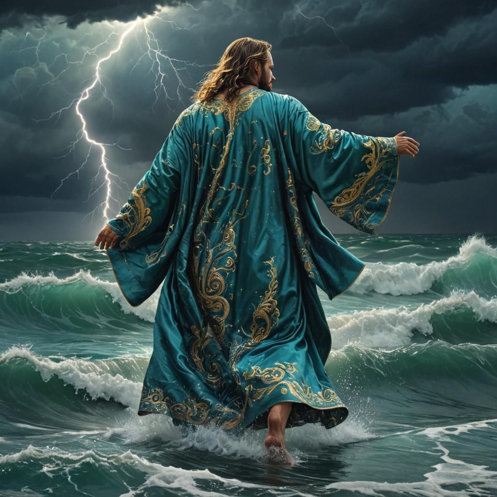 Jesus Walks on Water in Surrealist Style