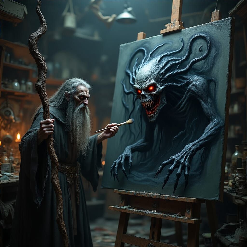 Dark Wizard Paints Shadow Monster into Existence