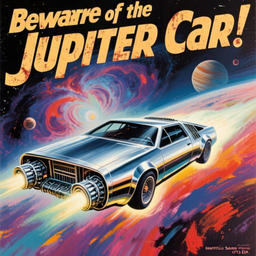 Vintage Sci-Fi Movie Poster: Jupiter Car in Cosmic Style