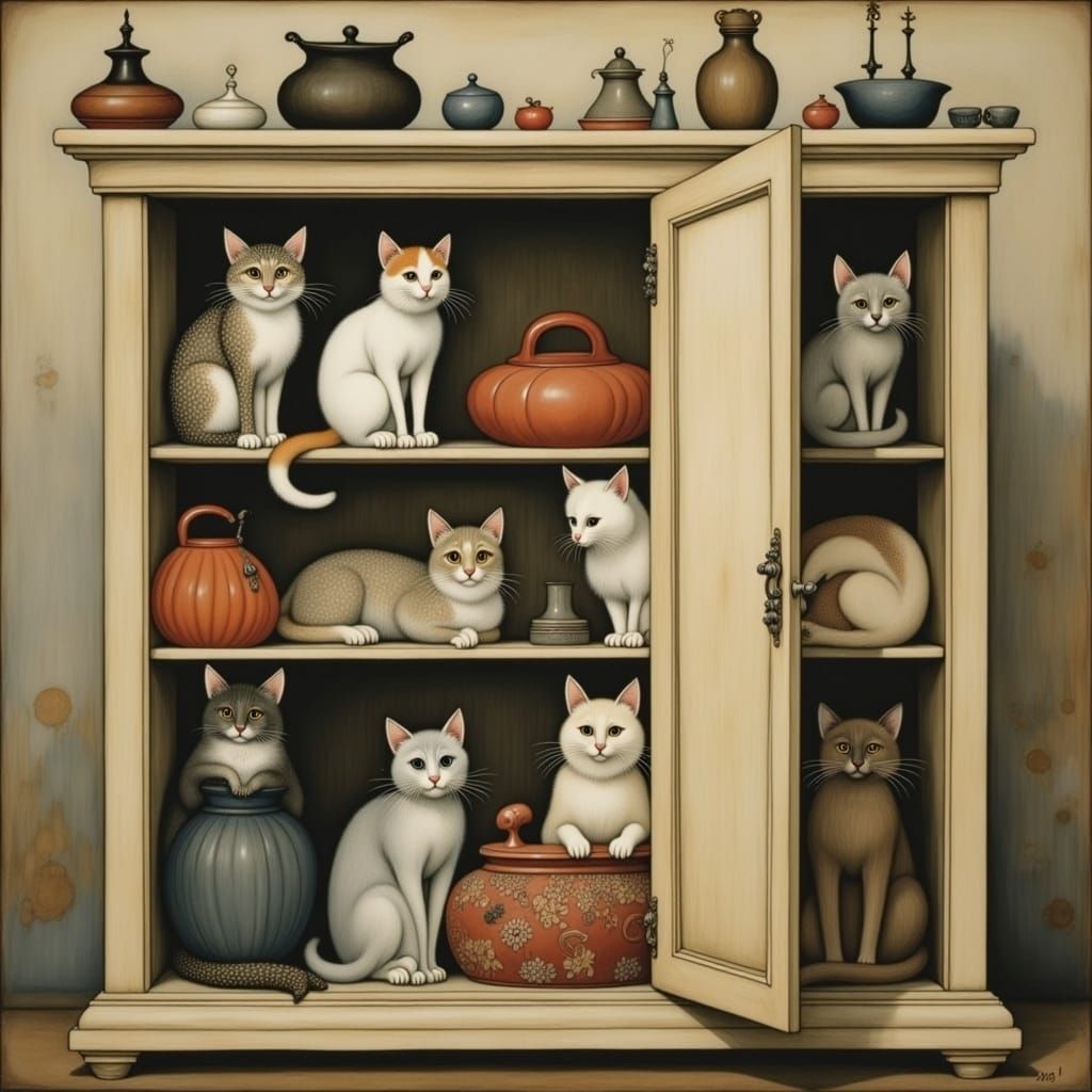 Feline Friends Overflow from Kitchen Cupboards in Whimsical ...