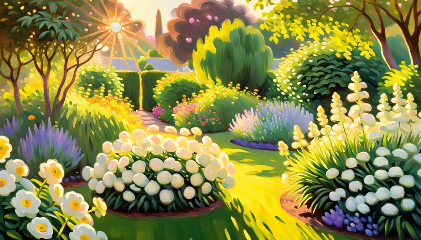 Impressionist Garden Portrait at Golden Hour