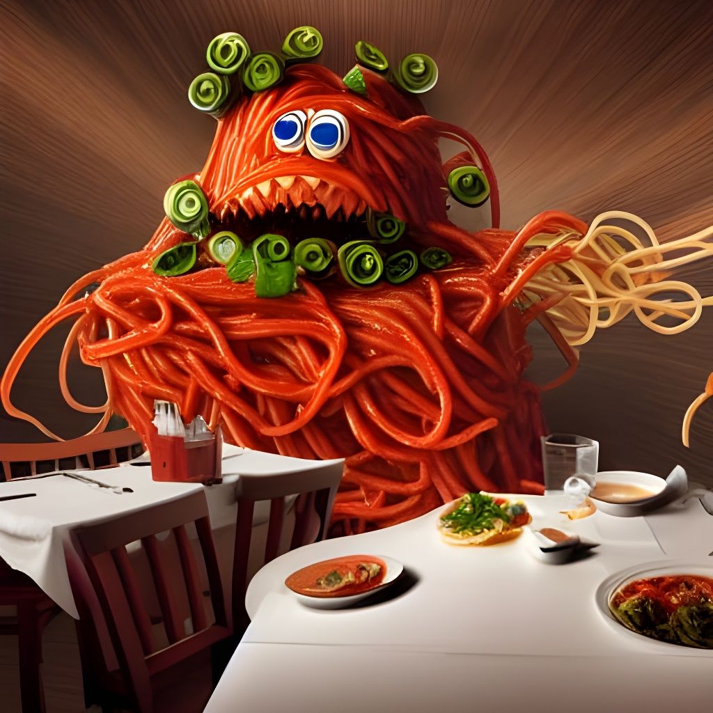 Realistic Spaghetti Monster Attacks Restaurant