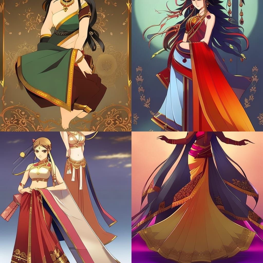Anime Style Indian Woman in Saree