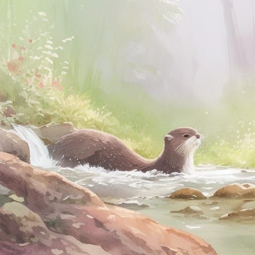 Playful Otter in a Sunlit Mountain Stream