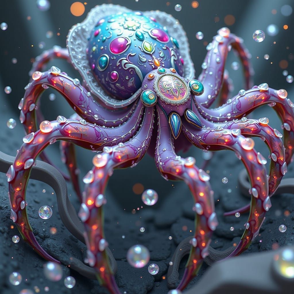 Hyper-Realistic Octopus Spider Hybrid in 3D Anime Style