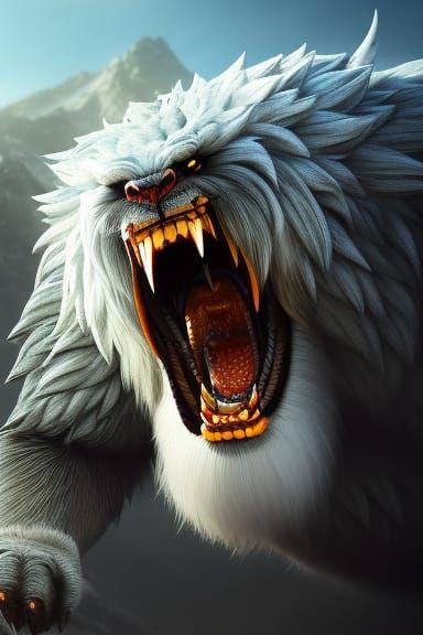 Detailed Portrait of an Angry Yeti in Dark Fantasy Style