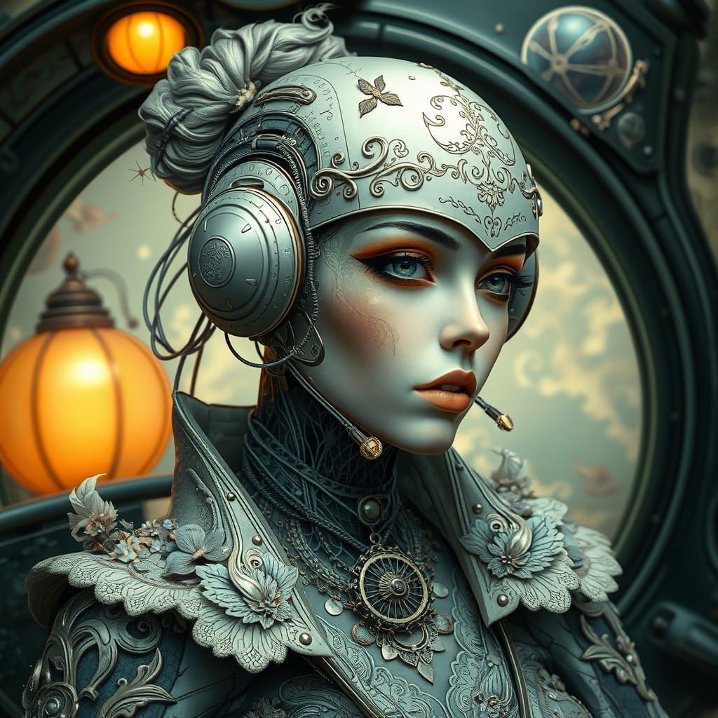 Steampunk Cyborg Pilot with Intricate Details