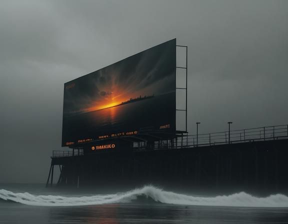 Dramatic Billboard in Stormy Sea, Film Noir Style