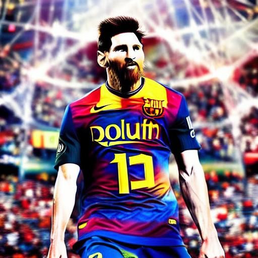 Messi Kicks Ball in Vibrant Oil Painting