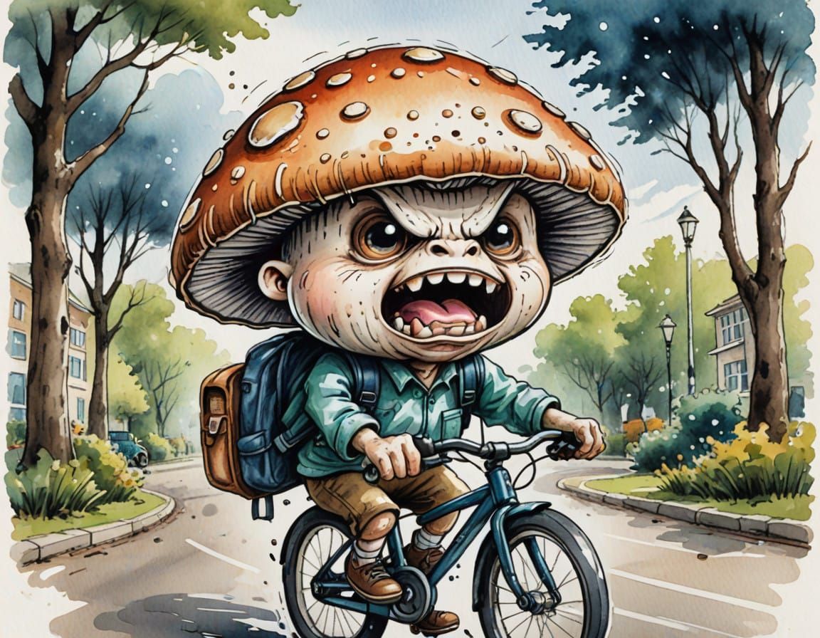 Whimsical Watercolor Illustration of a Mushroom in Disguise