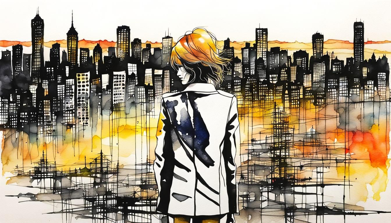 Helena Christensen: Minimalist Watercolor in City Sunset