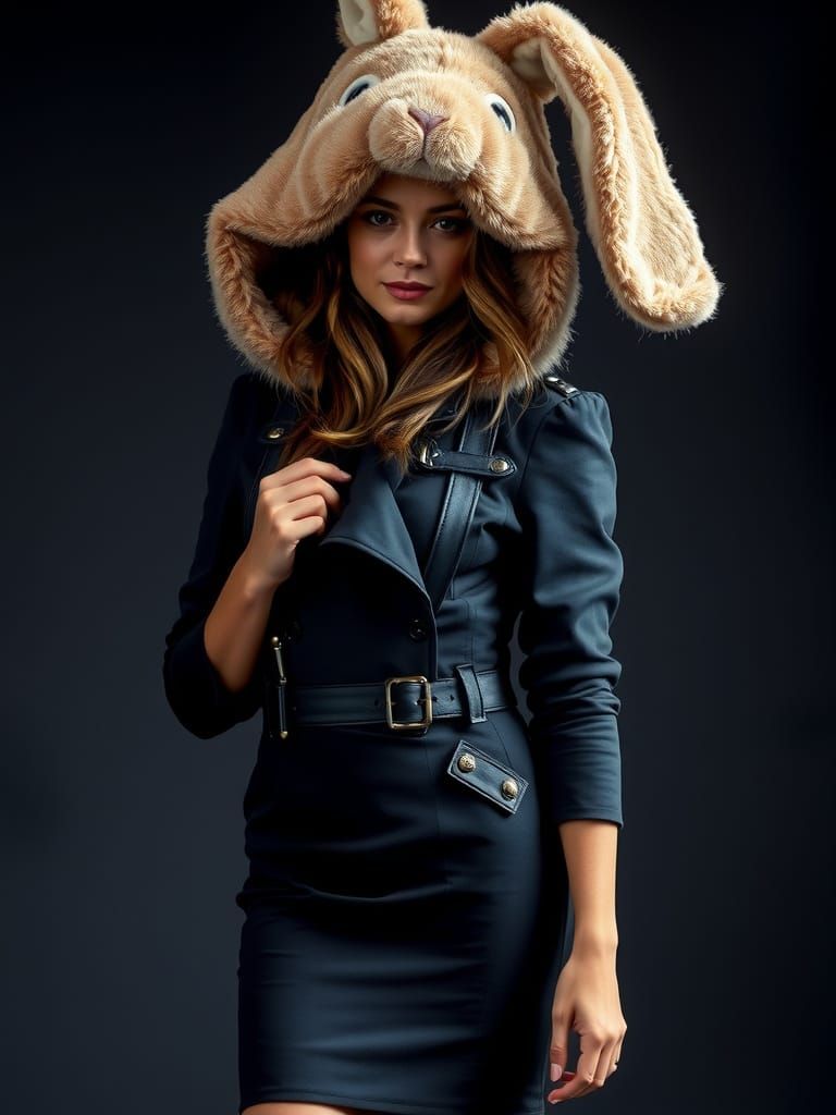 Bunny Hooded Straight-Jacket Dress in Dramatic Avant-Garde S...