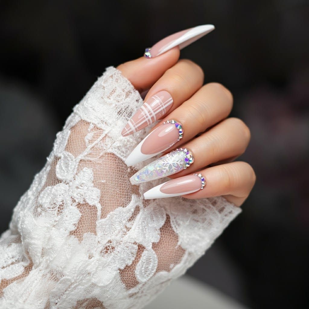 Elegant Winter Holiday Stiletto Nail Art
